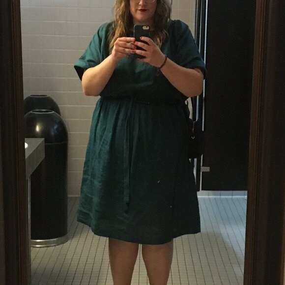 OFFON Linen Short Sleeve Tie Belt Dress - Slow Fashion Casual Handmade 3XL - Picture 4 of 16